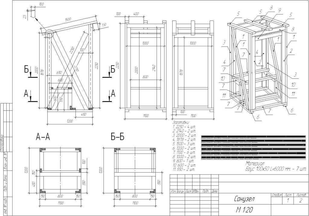 Дачный туалет своими руками чертежи из дерева с размерами и количеством материала своими руками