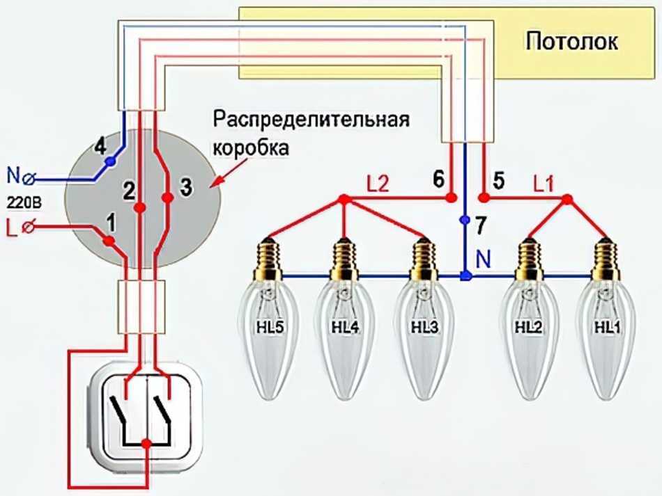 Фото подключения двухклавишного выключателя на две лампочки без заземления схема