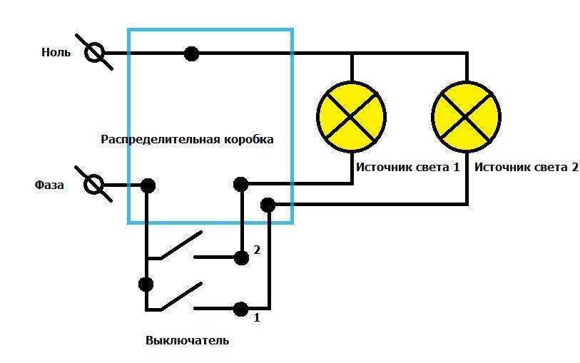 Схема подключения двойного выключателя на две лампочки - tokzamer.ru