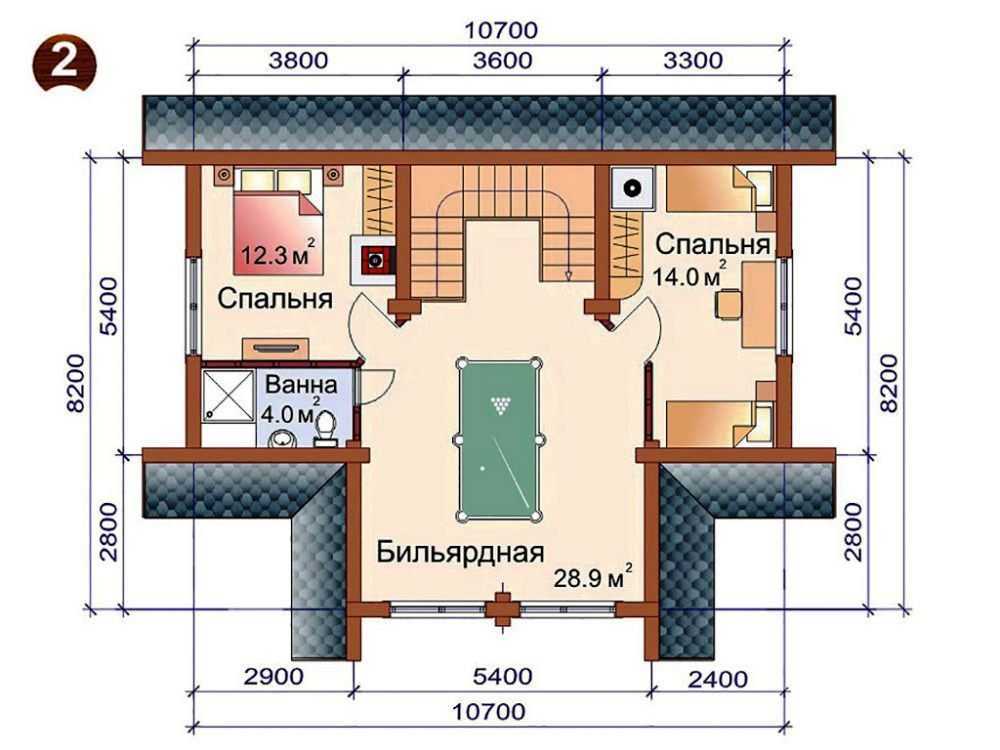 Проект бани с бильярдной на втором этаже
