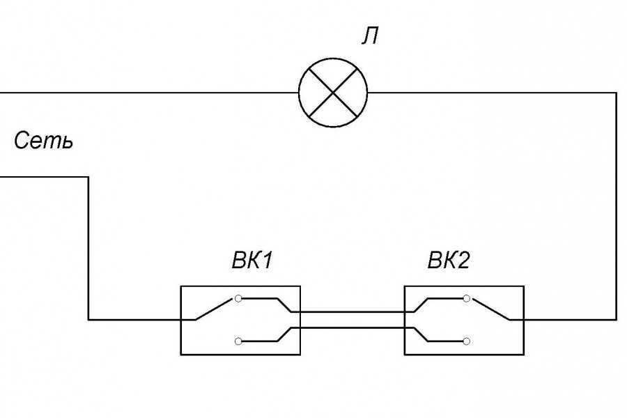 Как сделать два выключателя на одну лампочку схема подключения