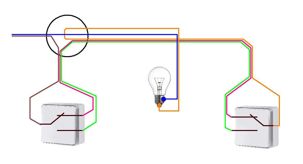 Как подключить два выключателя на одну лампочку схема