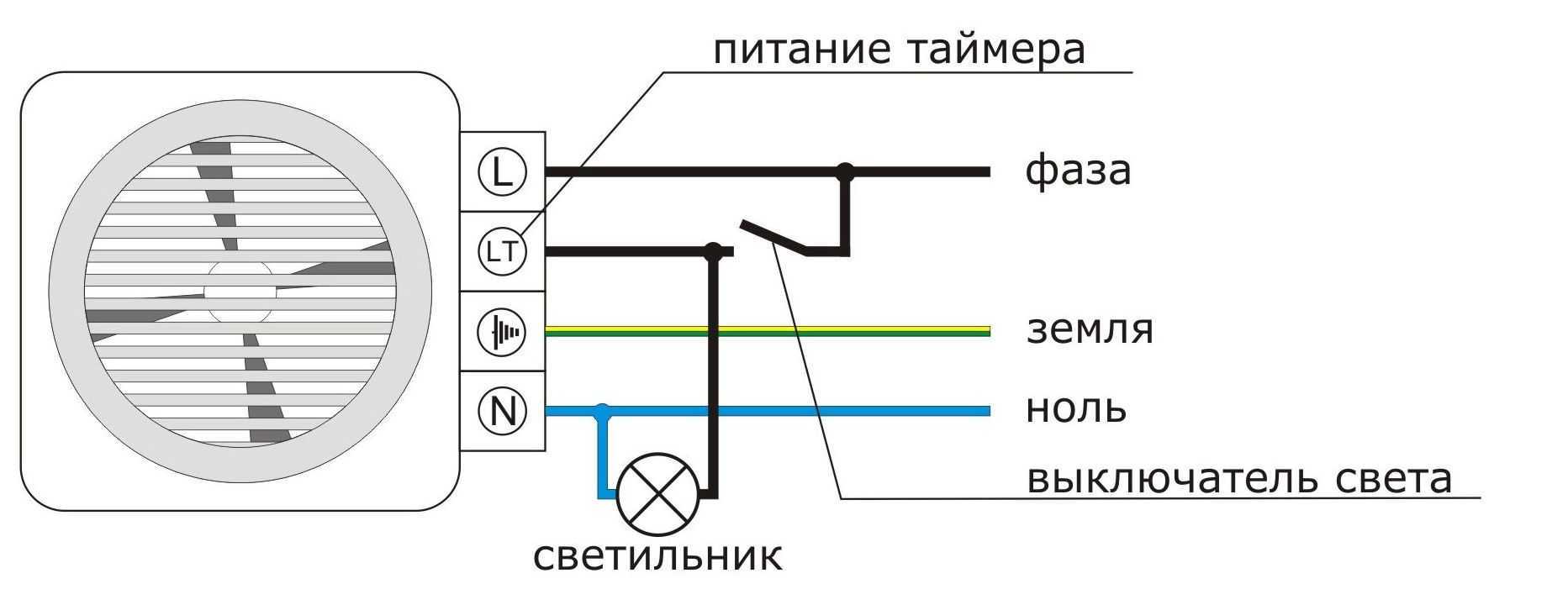 Схема подключения вытяжки в ванной