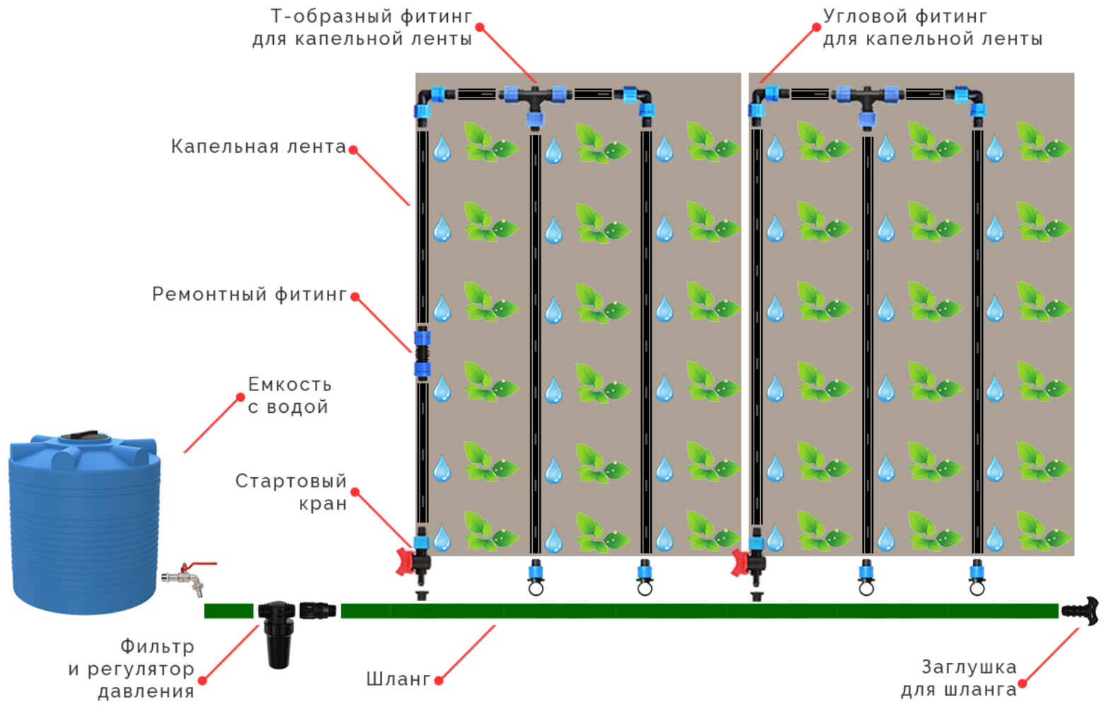 Схема полива дачного участка с накопительной емкостью