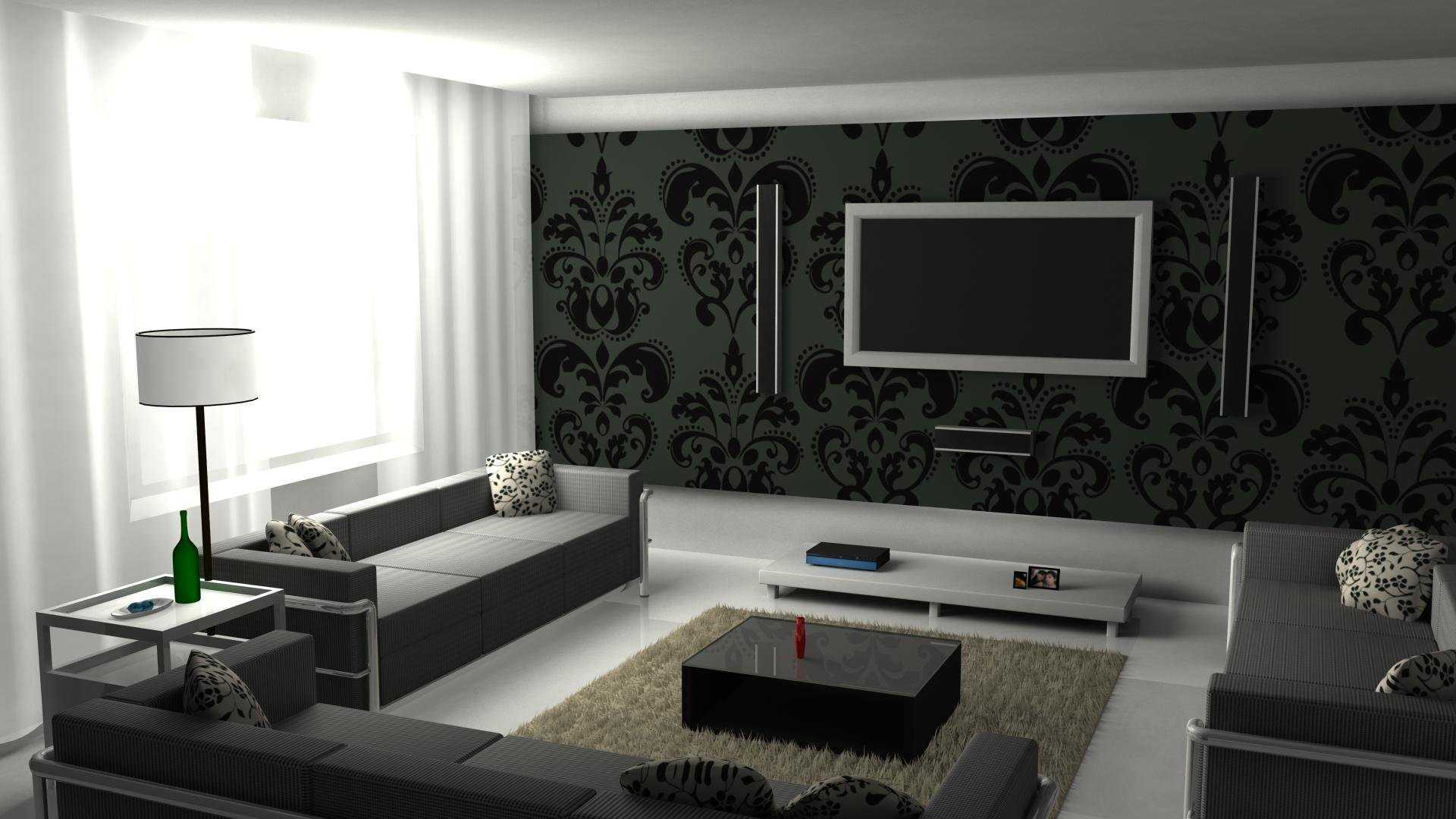 Черно белый интерьер гостиной