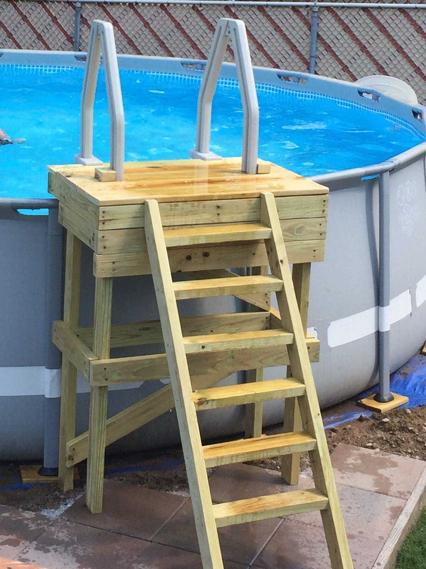 Лестница для бассейна своими руками из дерева с площадкой фото