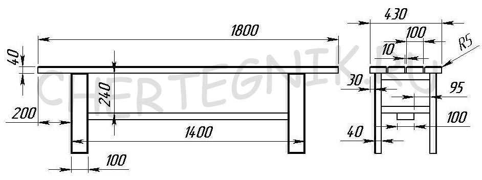 Лавка для бани чертеж