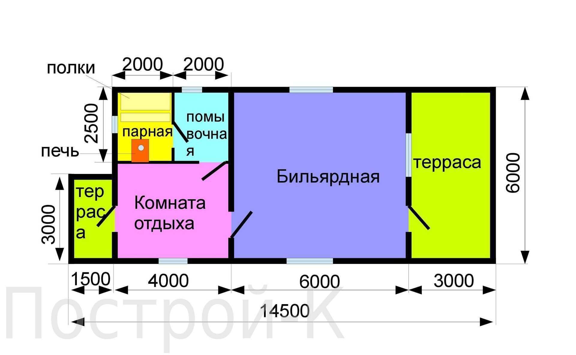 Проект бани с бассейном: деревянные конструкции под одной крышей с бильярдом и барбекю