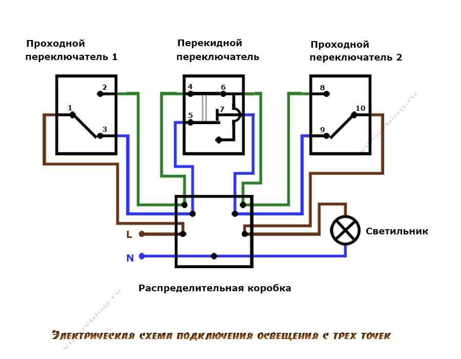 Как правильно подключить проходной выключатель: схема управление светом с 2-х и 3-х мест