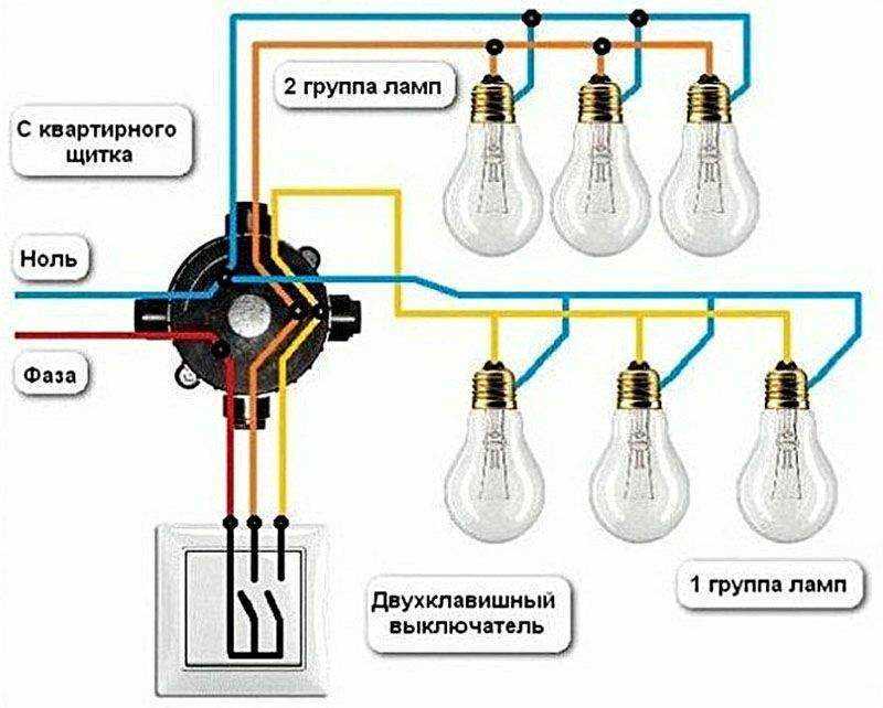 Схема подключения люстры на двухклавишный выключатель: инструкция по подключению
