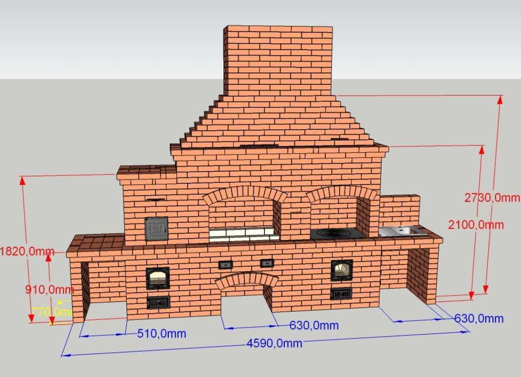 Барбекю из кирпича для беседки с коптильней и казаном своими руками чертежи